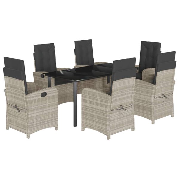 vidaXL Set comedor jard&iacute;n 7 pzas y cojines rat&aacute;n sint&eacute;tico gris claro