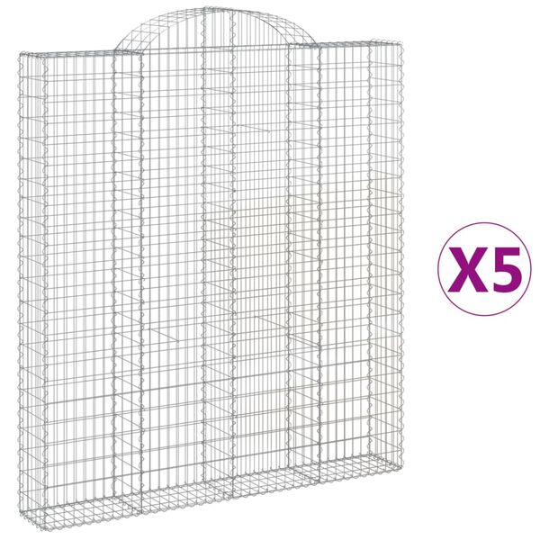 vidaXL Cestas de gaviones 5 uds forma de arco hierro 200x30x220/240 cm