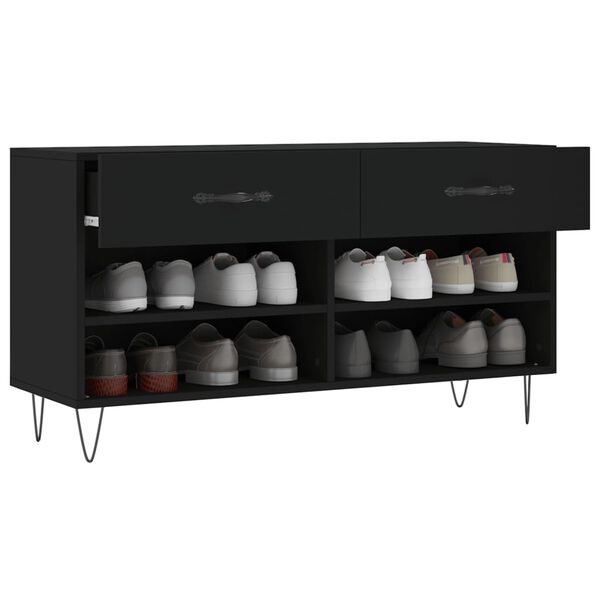 vidaXL Banco zapatero madera de ingeniería negro 102x35x55 cm