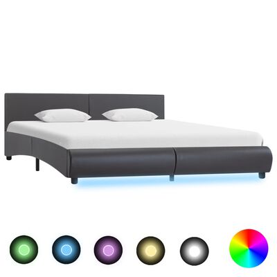 vidaXL Estructura de cama con LED de cuero sintético gris 180x200 cm
