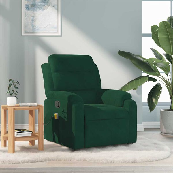 vidaXL Sill&oacute;n de masaje reclinable de terciopelo verde oscuro