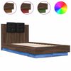 vidaXL Estructura de cama cabecero luces LED marr&oacute;n roble 75x190 cm