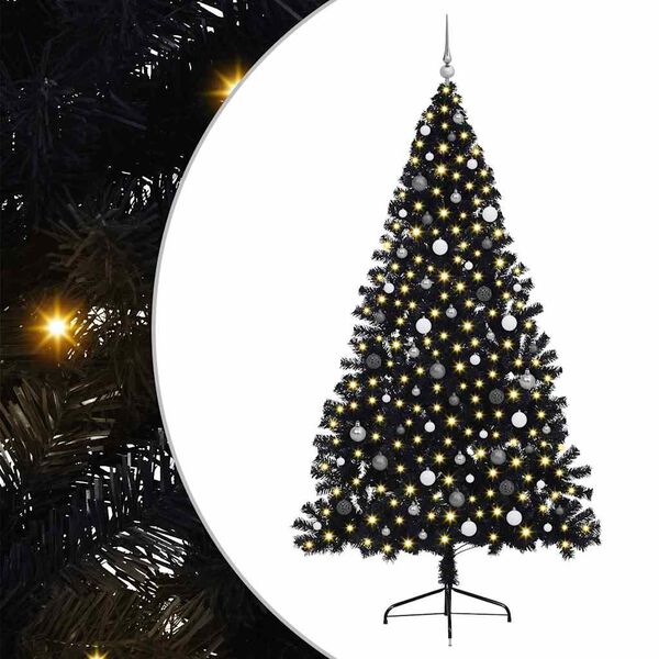 vidaXL &Aacute;rbol de Navidad Artificial Preiluminado Negro 240 cm PVC