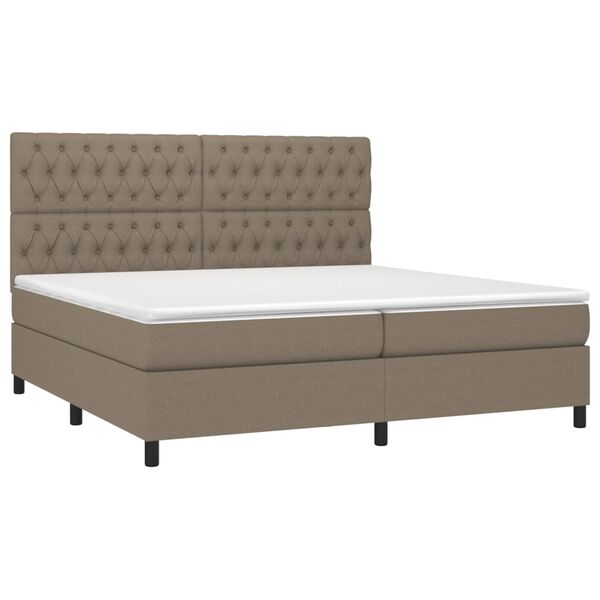 vidaXL Cama box spring colch&oacute;n y luces LED tela gris taupe 200x200 cm