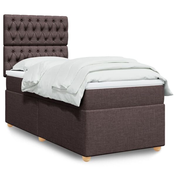 vidaXL Cama box spring con colch&oacute;n tela marr&oacute;n oscuro 90x190 cm