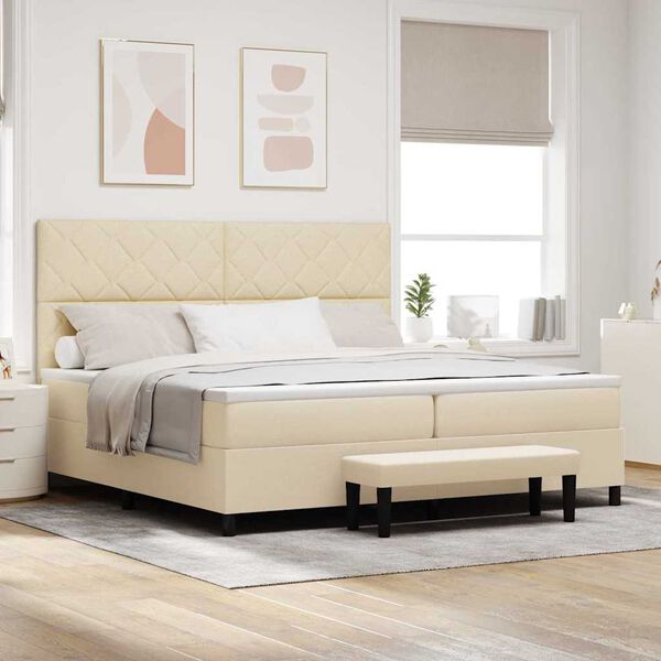 vidaXL Cama tipo Box Spring con colch&oacute;n Crema 200 x 200 cm tela