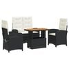 vidaXL Juego comedor jard&iacute;n 4 piezas con cojines rat&aacute;n sint&eacute;tico negro