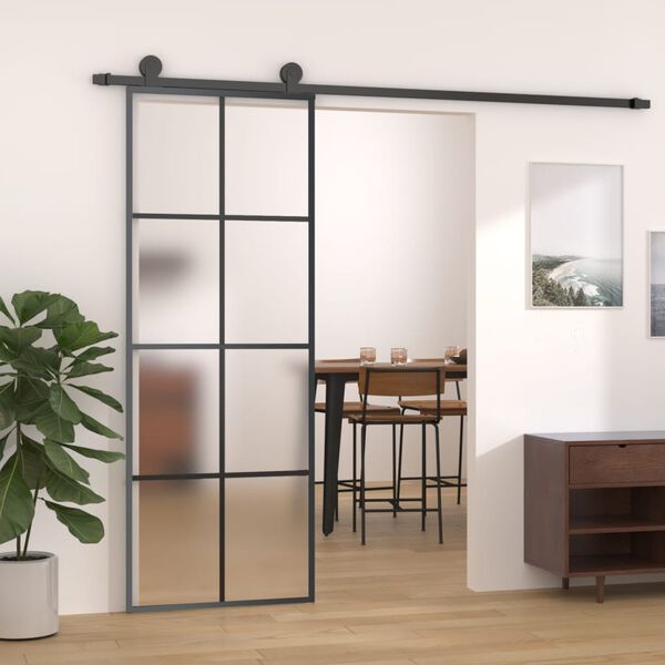 vidaXL Puerta corredera aluminio y vidrio ESG negra 76x205 cm