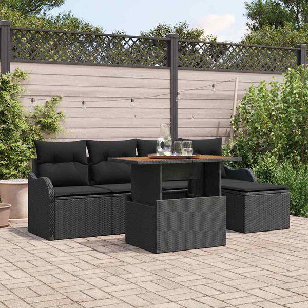 vidaXL Conjunto de sofá de jardín con cojín 6 pcs Negro