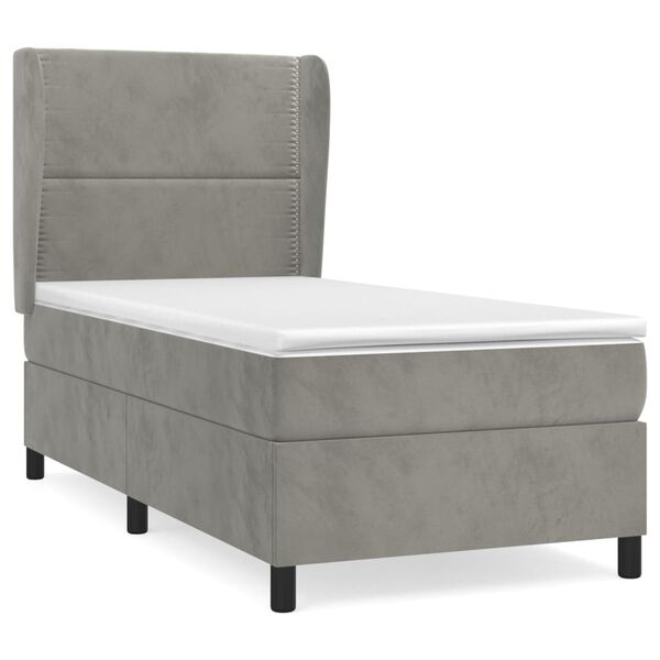 vidaXL Cama box spring con colch&oacute;n terciopelo gris claro 100x200 cm