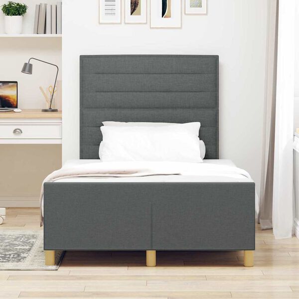 vidaXL Estructura de cama con cabecera Gris oscuro 120 x 200 cm tela