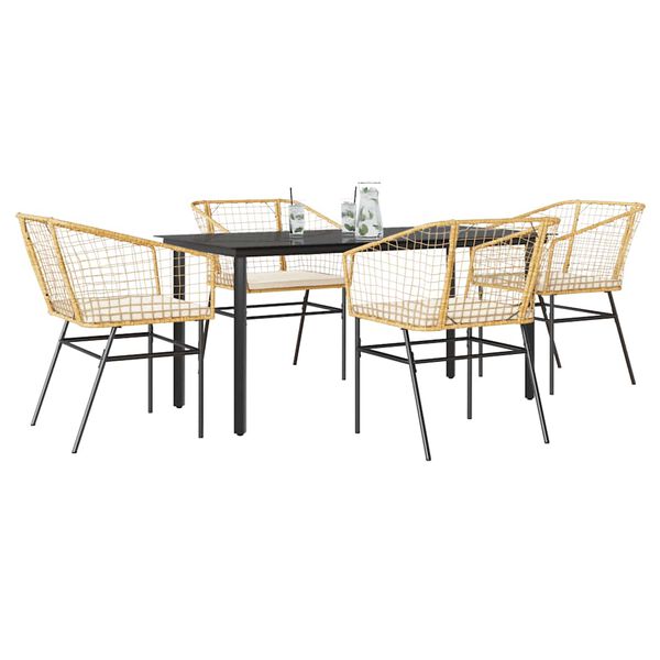 vidaXL Juego de comedor jard&iacute;n 5 piezas cojines rat&aacute;n sint&eacute;tico marr&oacute;n