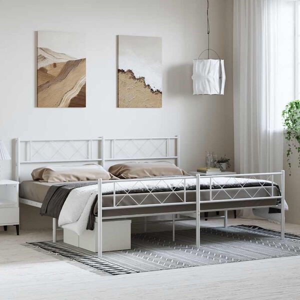 vidaXL Estructura cama sin colch&oacute;n con estribo metal blanco 193x203 cm