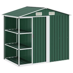 vidaXL Cobertizo de jard&iacute;n con estante hierro verde 205x130x183 cm