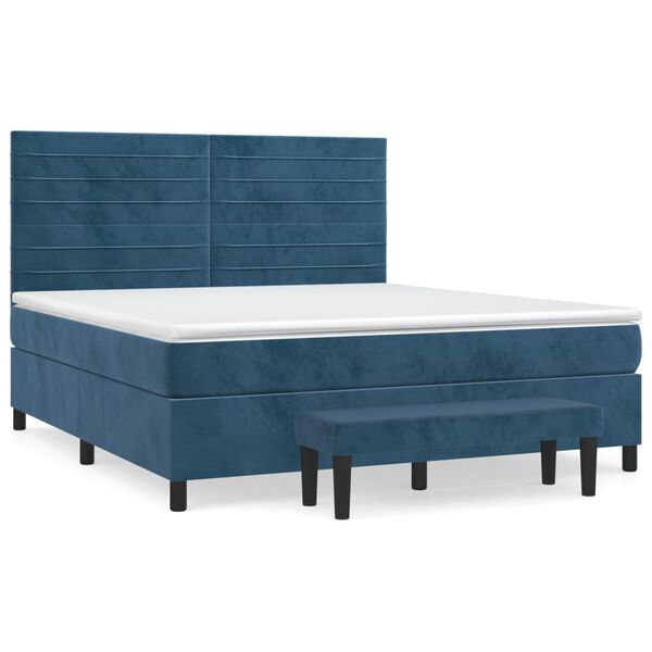 vidaXL Cama box spring con colch&oacute;n terciopelo azul oscuro 180x200 cm