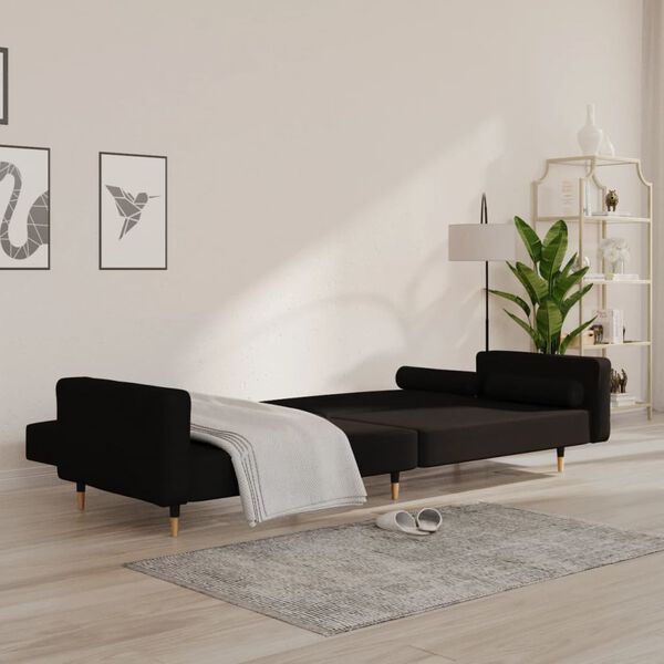 vidaXL Sofá cama de 2 plazas con dos almohadas terciopelo negro