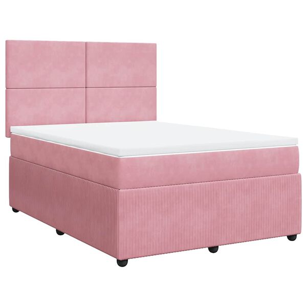 vidaXL Cama box spring con colch&oacute;n terciopelo rosa 160x200 cm