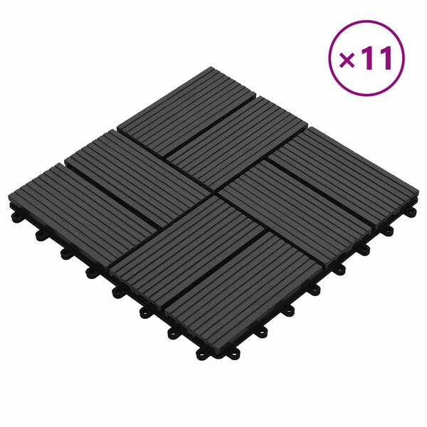 vidaXL Tile de Decking 11 pcs Negro 30 x 30 cm WPC