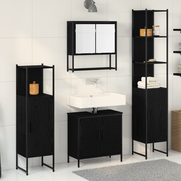 vidaXL Juego de muebles de ba&ntilde;o 4 pcs Negro Madera contrachapada