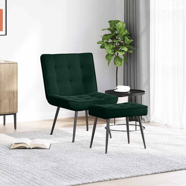 vidaXL Sill&oacute;n de relax con reposapi&eacute;s terciopelo verde oscuro