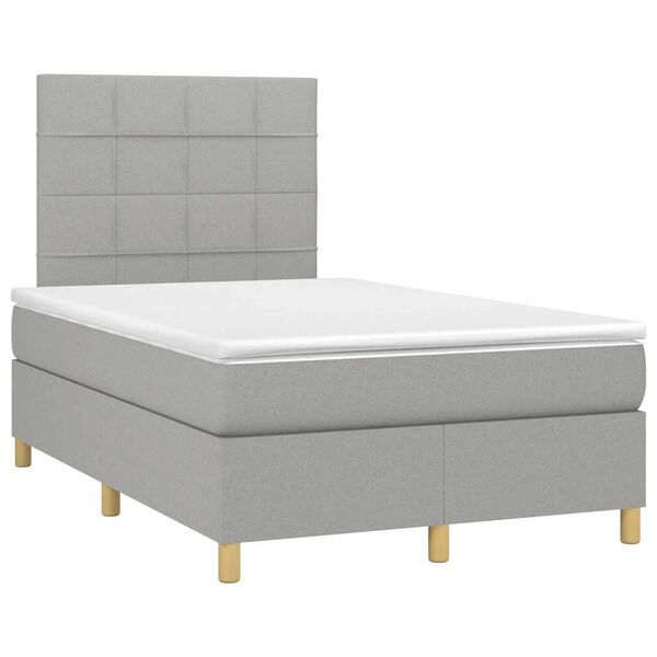 vidaXL Cama box spring con colch&oacute;n y LED tela gris claro 120x190 cm