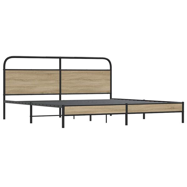 vidaXL Estructura de cama sin colch&oacute;n metal roble ahumado 193x203 cm