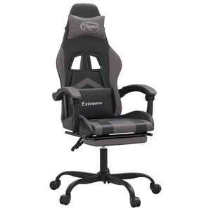 vidaXL Silla gaming giratoria y reposapi&eacute;s cuero sint&eacute;tico negro gris