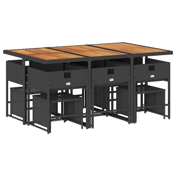 vidaXL Set de comedor jard&iacute;n 11 pzas con cojines rat&aacute;n sint&eacute;tico negro