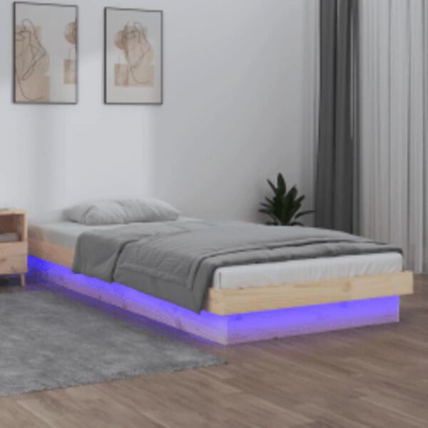 vidaXL Estructura de cama LED sin colch&oacute;n madera maciza 100x200 cm