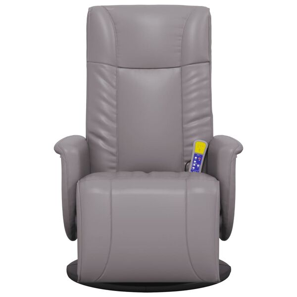 vidaXL Sillón reclinable de masaje con reposapiés cuero sintético gris