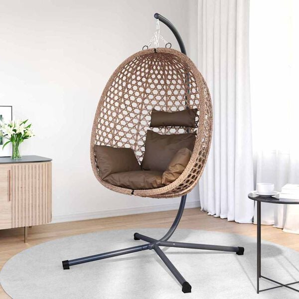 vidaXL Silla huevo colgante Caf&eacute; 104 x 100 x 191 cm rat&aacute;n sint&eacute;tico