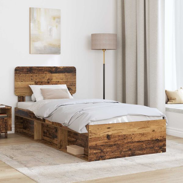 vidaXL Estructura de cama con cabecera Madera vieja 100 x 200 cm