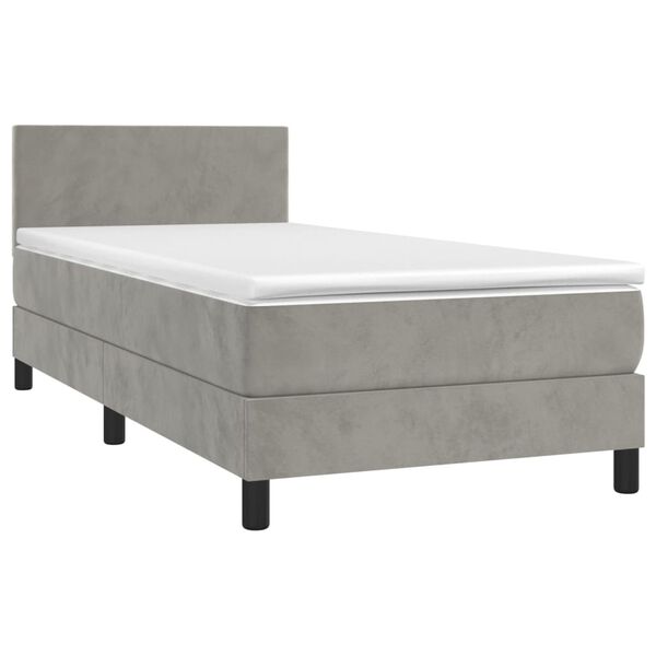 vidaXL Cama box spring colch&oacute;n y LED terciopelo gris claro 100x200 cm
