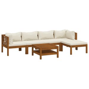 vidaXL Muebles de jard&iacute;n 6 pzas cojines crema madera maciza de acacia