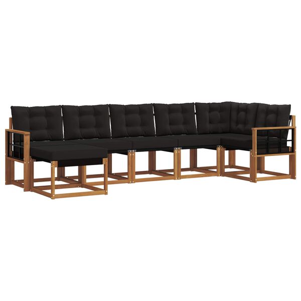 vidaXL Conjunto de sof&aacute;s de exterior con coj&iacute;n 7 pcs Natural y negro