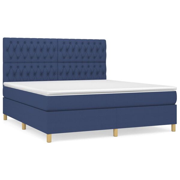 vidaXL Cama box spring con colch&oacute;n tela azul 180x200 cm