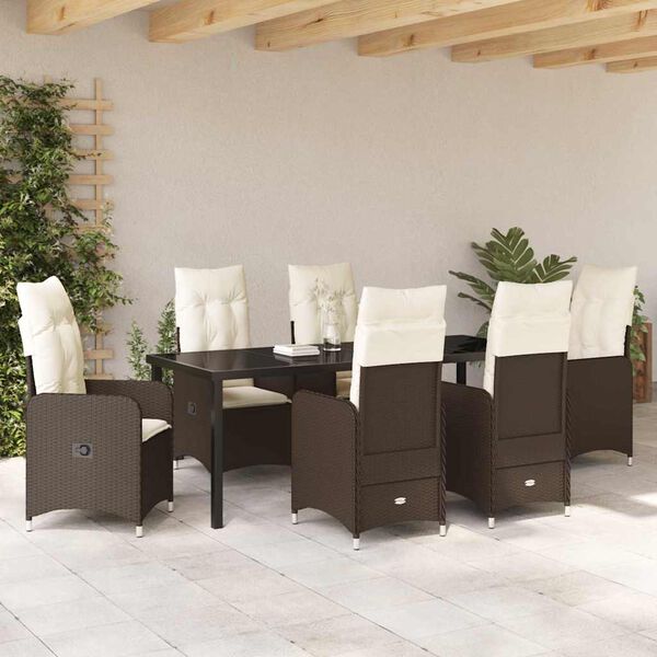 vidaXL Conjunto de Comedor de Jard&iacute;n con coj&iacute;n 7 pcs Marr&oacute;n Polirat&aacute;n