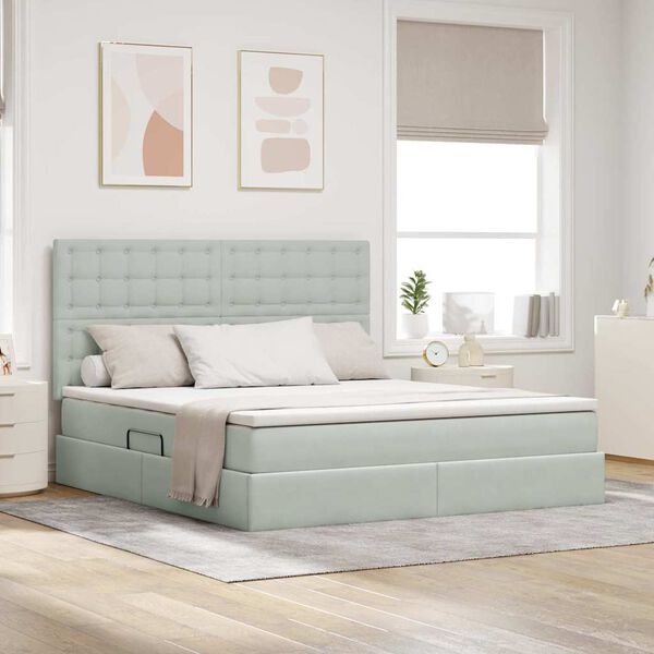 vidaXL Cama con almacenamiento y LED Gris Claro 160 x 200 cm