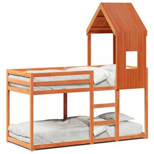vidaXL Cama litera con techo madera maciza pino marr&oacute;n 90x200 cm