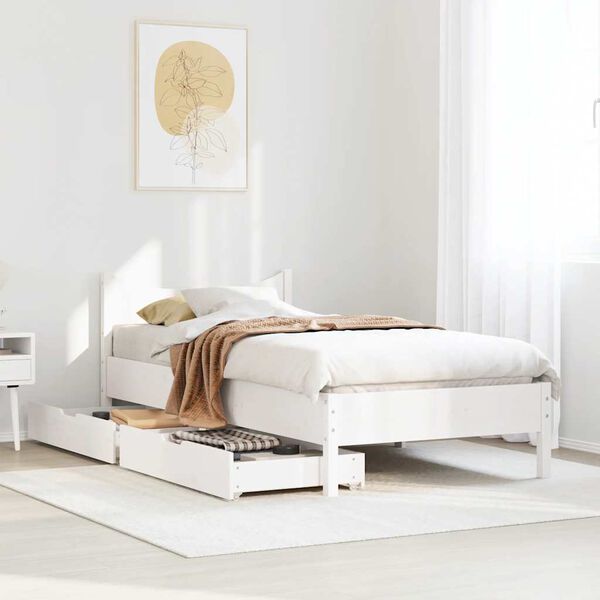 vidaXL Estructura cama con cajones madera maciza pino blanca 90x190 cm