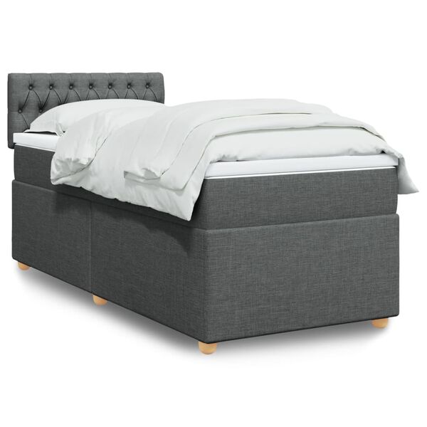 vidaXL Cama box spring con colch&oacute;n tela gris oscuro 90x190 cm