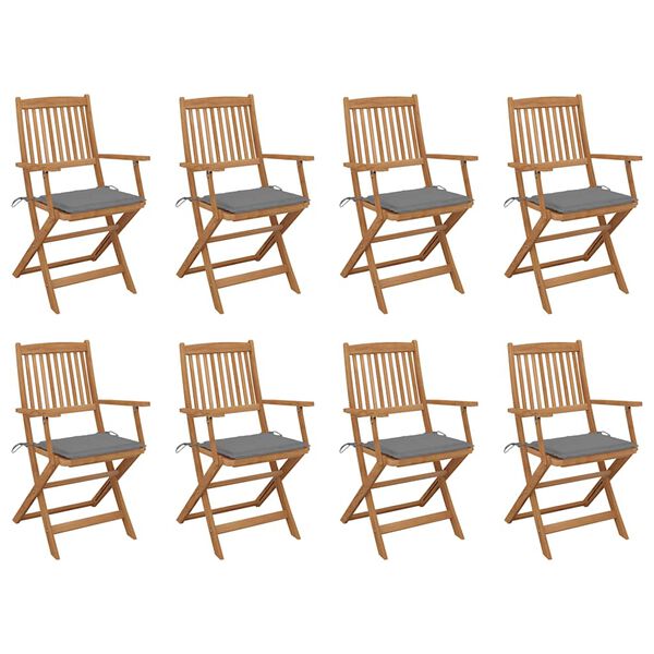 vidaXL Sillas de jard&iacute;n plegables 8 uds y cojines madera maciza acacia