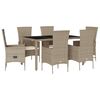 vidaXL Set comedor de jard&iacute;n 7 pzas con cojines rat&aacute;n sint&eacute;tico beige