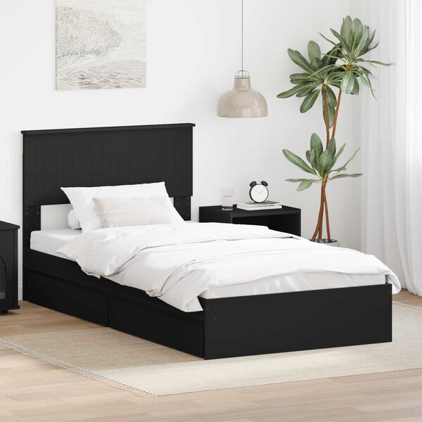 vidaXL Cama con almacenamiento Negro 100 x 200 cm Madera de ingenier&iacute;a