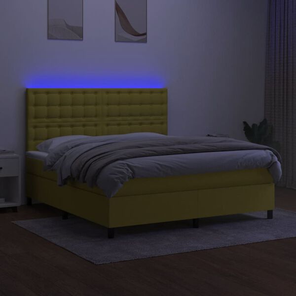 vidaXL Cama box spring colch&oacute;n y luces LED tela verde 180x200 cm