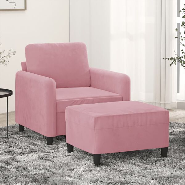 vidaXL Sill&oacute;n con taburete terciopelo rosa 60 cm