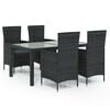 vidaXL Juego de comedor de jard&iacute;n 5 pzas con cojines rat&aacute;n PE negro