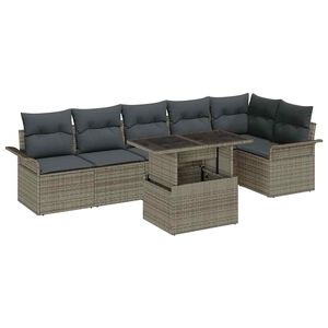 vidaXL Conjunto de sof&aacute; de jard&iacute;n con coj&iacute;n 7 pcs Gris Polirat&aacute;n