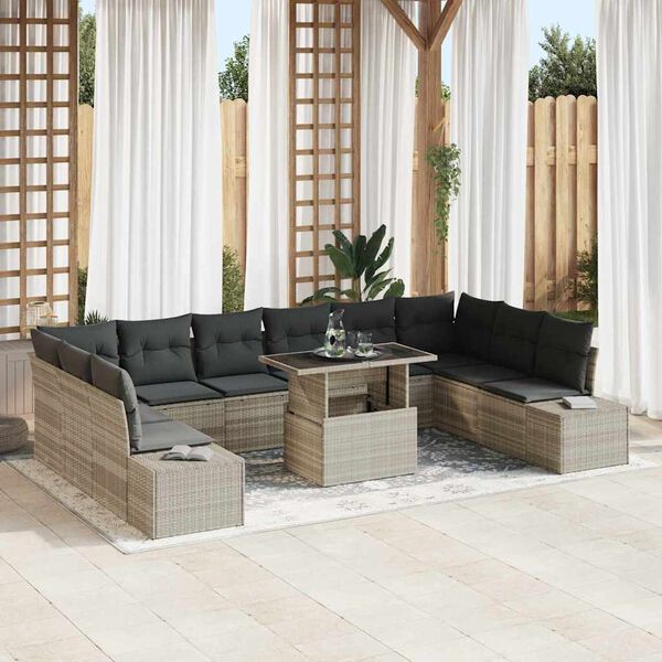 vidaXL Conjunto de sof&aacute; de jard&iacute;n 11 pcs Gris Claro Polirat&aacute;n
