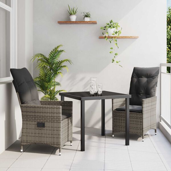 vidaXL Conjunto de Comedor de Jardín 3 pcs Gris ratán sintético